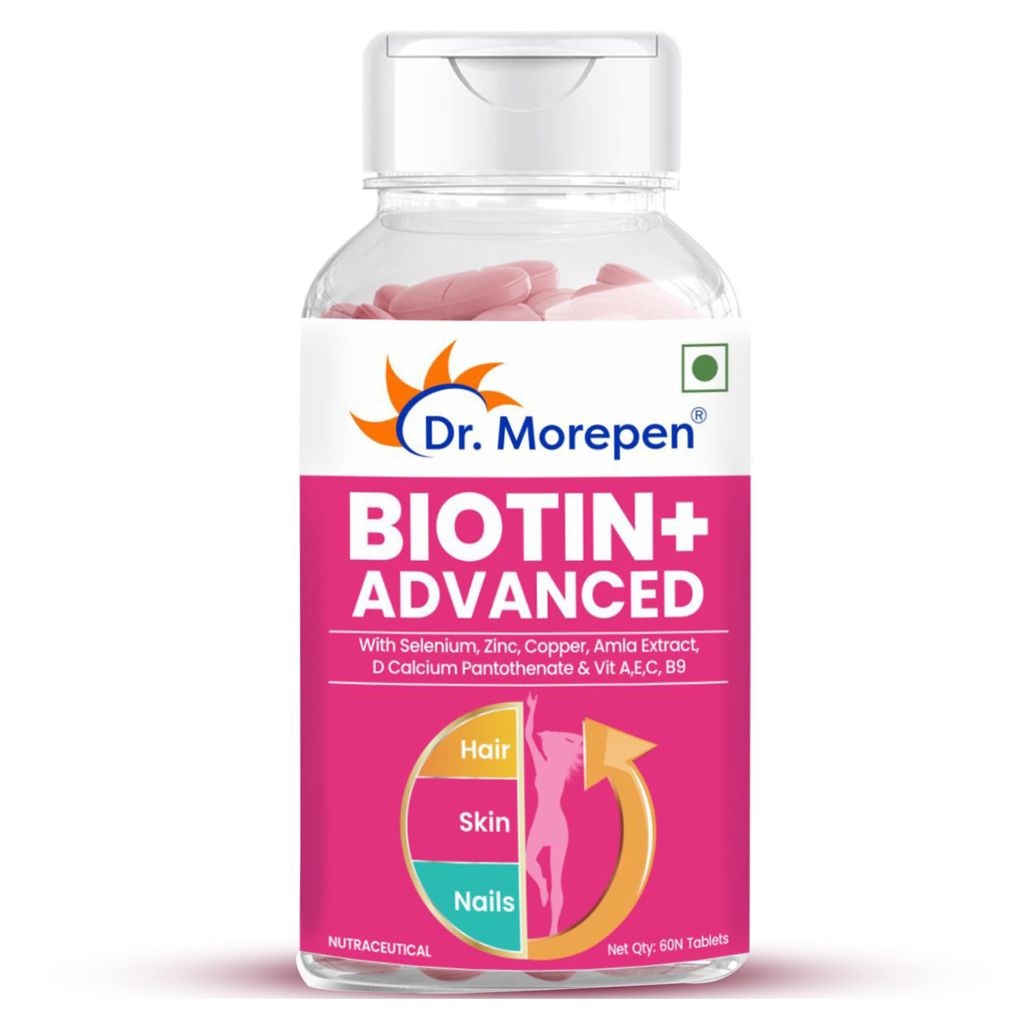 DR. MOREPEN Biotin+ Tabs | With Multivitamins, Amino Acids, Natural Extract of Amla, Turmeric & Green Tea, Bhringraj & Brahmi | (60 Tablets)-image-14