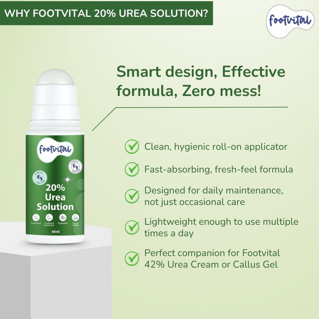 Footvital 20% Urea Foot Roll-On 60ml | intensive care for dry & cracked heels | cooling & deep moisturising formula with Lactic Acid & Wheat Germ Oil | daily foot care for men & women 3