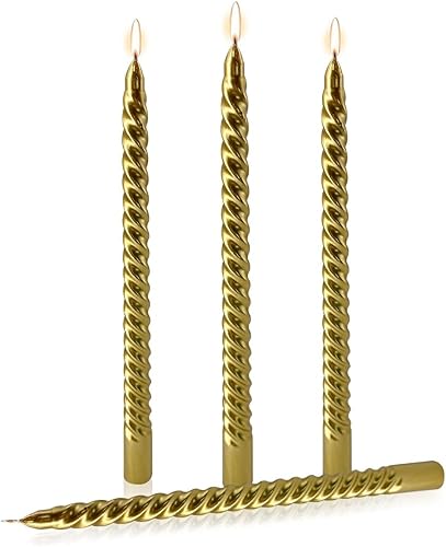 Velas cónicas de 9 horas de combustión limpia, auténticos candelabros sin goteo, elegantes palitos de vela estilo metal dorado brillante de 10