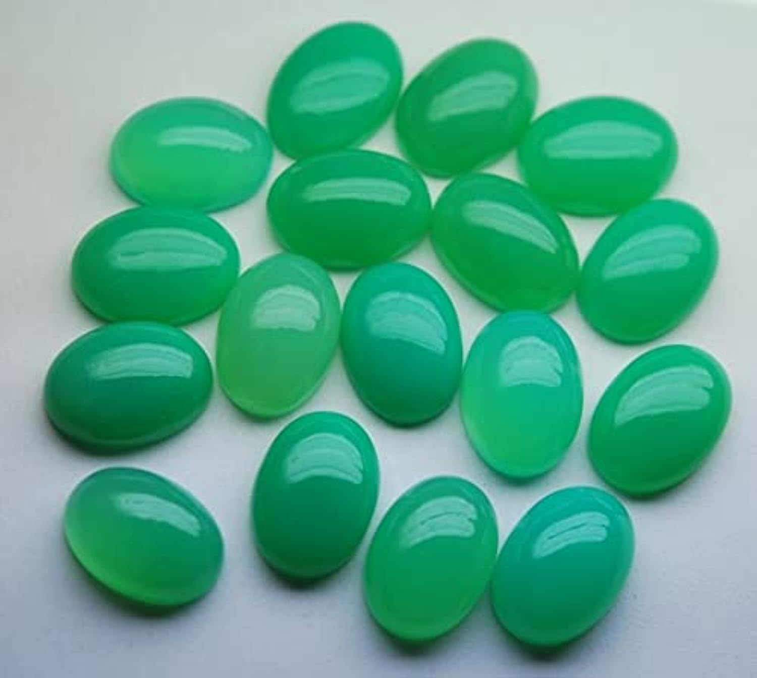 Chrysoprase calcédoine lot de 4 pierres ovales lisses 10x14mm pour bijouterie