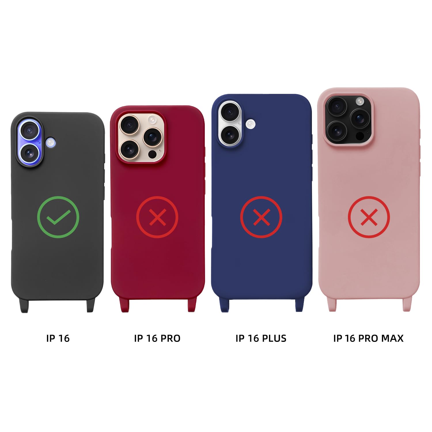 Funda Compatible con iPhone 16(6.1"),Ajustable Collar Correa de Cuello Cordón Cuerda Carcasa TPU Bumper Silicona Skin Caso para iPhone 16(6.1")-Rojo — view 7