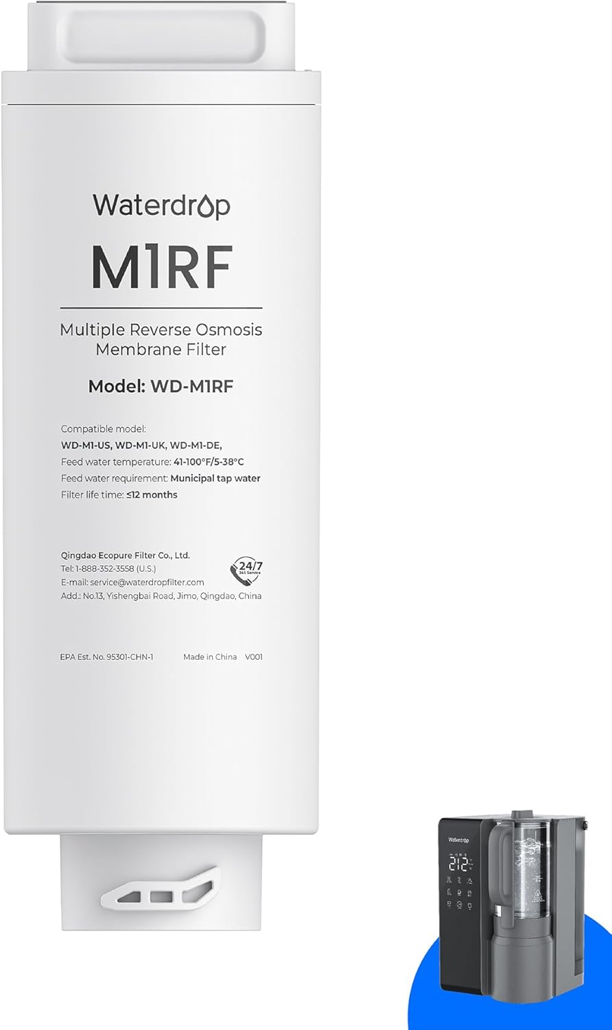 Waterdrop M1RF Filter, Replacement for Waterdrop M1 Countertop Reverse Osmosis System, 12-month Lifetime