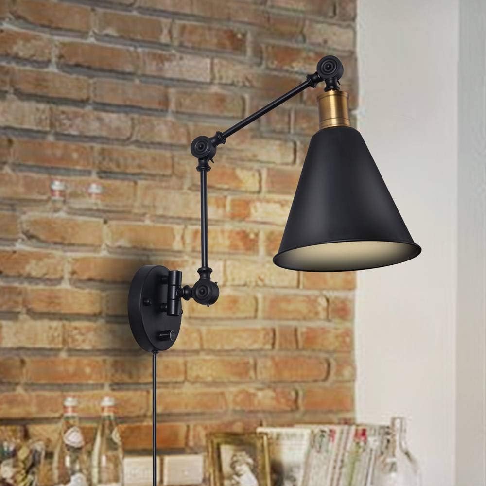 Exclusive Discount 70% Price SUNVP Swing Arm Wall Lamp Plug-in Cord Industrial Wall Sconce Plug in or Hardwire with On/Off Switch Wall Mounted Reading Light Fixture Set of 2 Bedside Reading Lamp