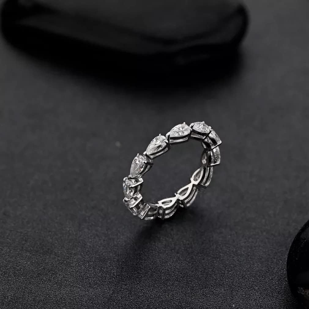 Anelli con Diamanti in Carbonio con Goccia d'Acqua in Argento Sterling 925 a 1 da 3 * 5 mm per Matrimoni Scintillanti da Donna
