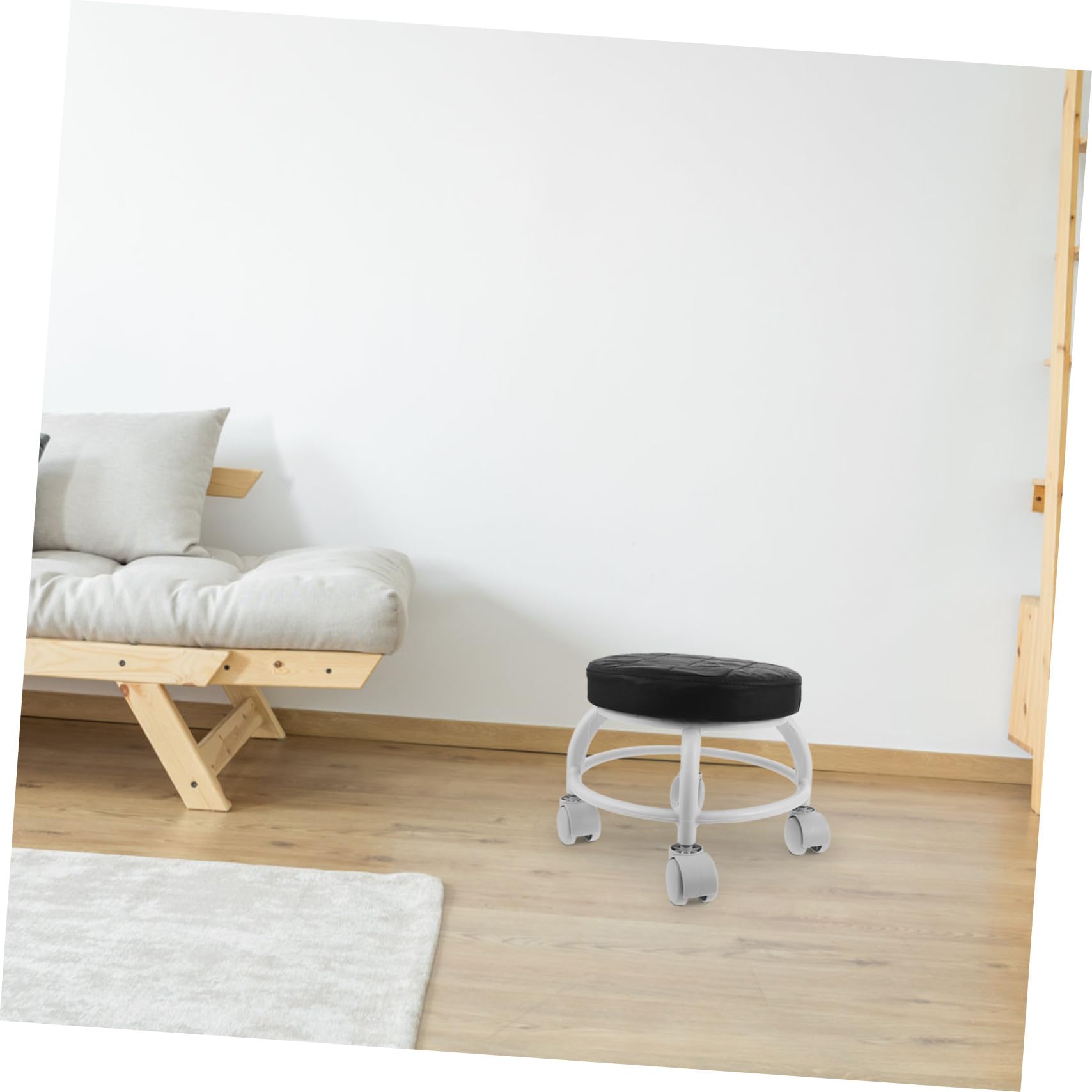 Healvian Sgabello Basso con Ruote per Pedicure in Pu Nero con Design Elegante e Versatile per Saloni di Bellezza e Centri Estetici Colore Casuale