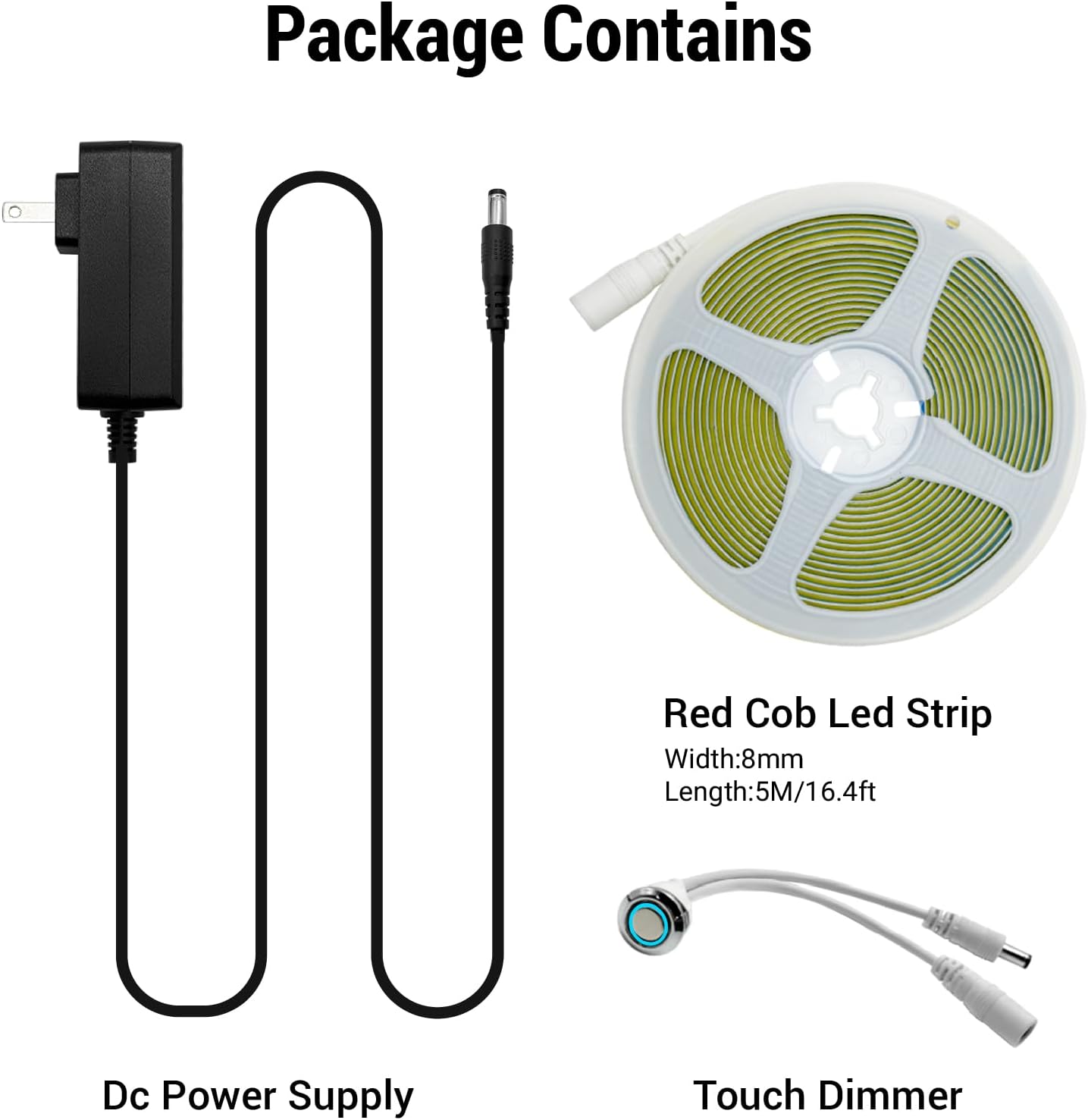 HAMRVL COB LED Strip Lights Red, 16.4ft DC12V Dimmable COB LED Lights with 1600 LEDs,Touch Dimmer,12V Adapter,Bright Dotless Adhesive Indoor Red LED Strip Lights for Cabinet Home DIY Lighting Projects