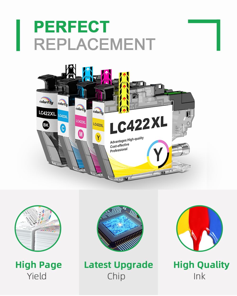 D&C LC422 Inktcartridges, compatibel met Brother LC-422BK LC422XL, voor