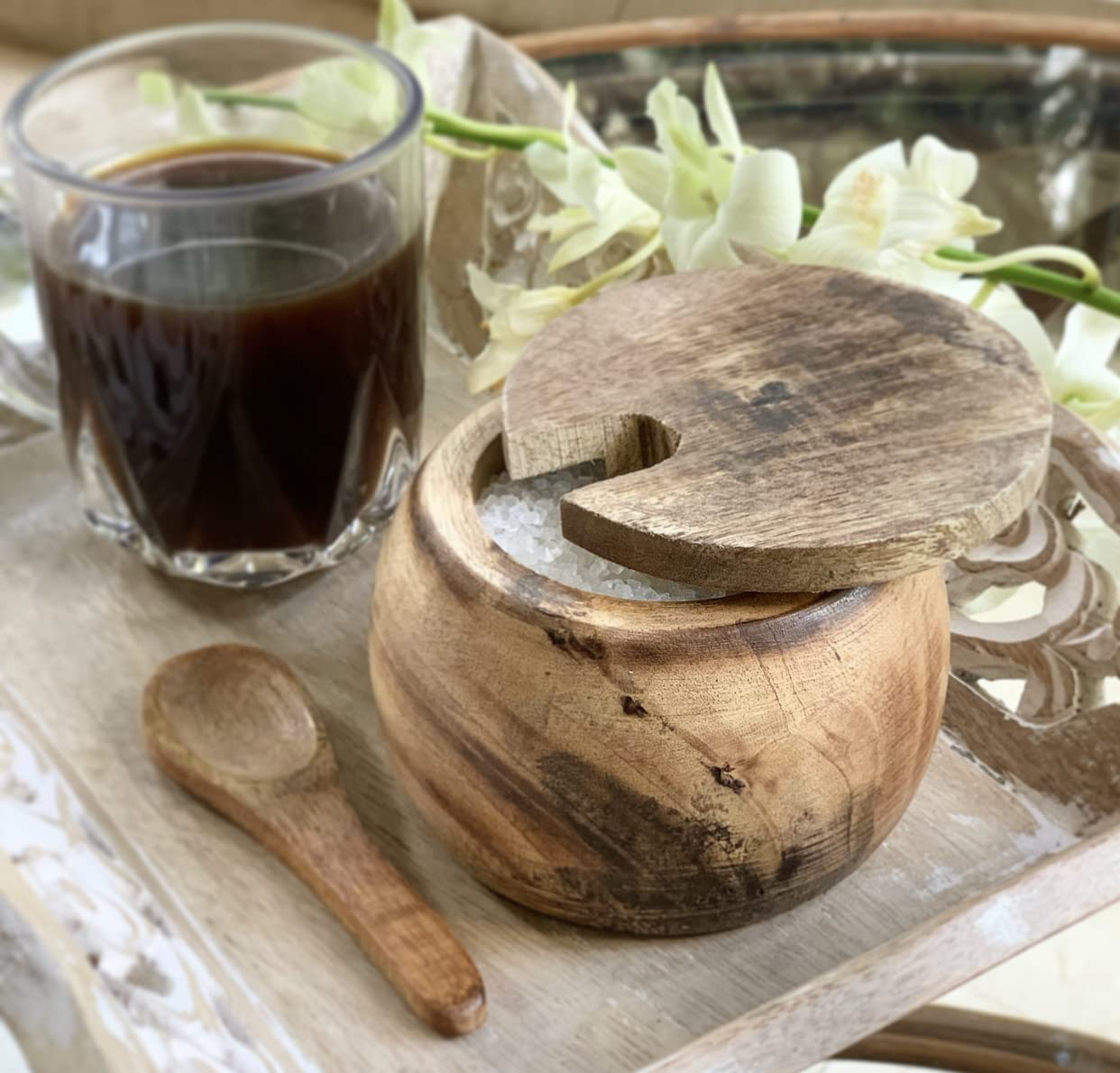 Portazucchero In Legno Con Coperchio E Cucchiaio - Elegante E Naturale Per Cucina - Foto 5