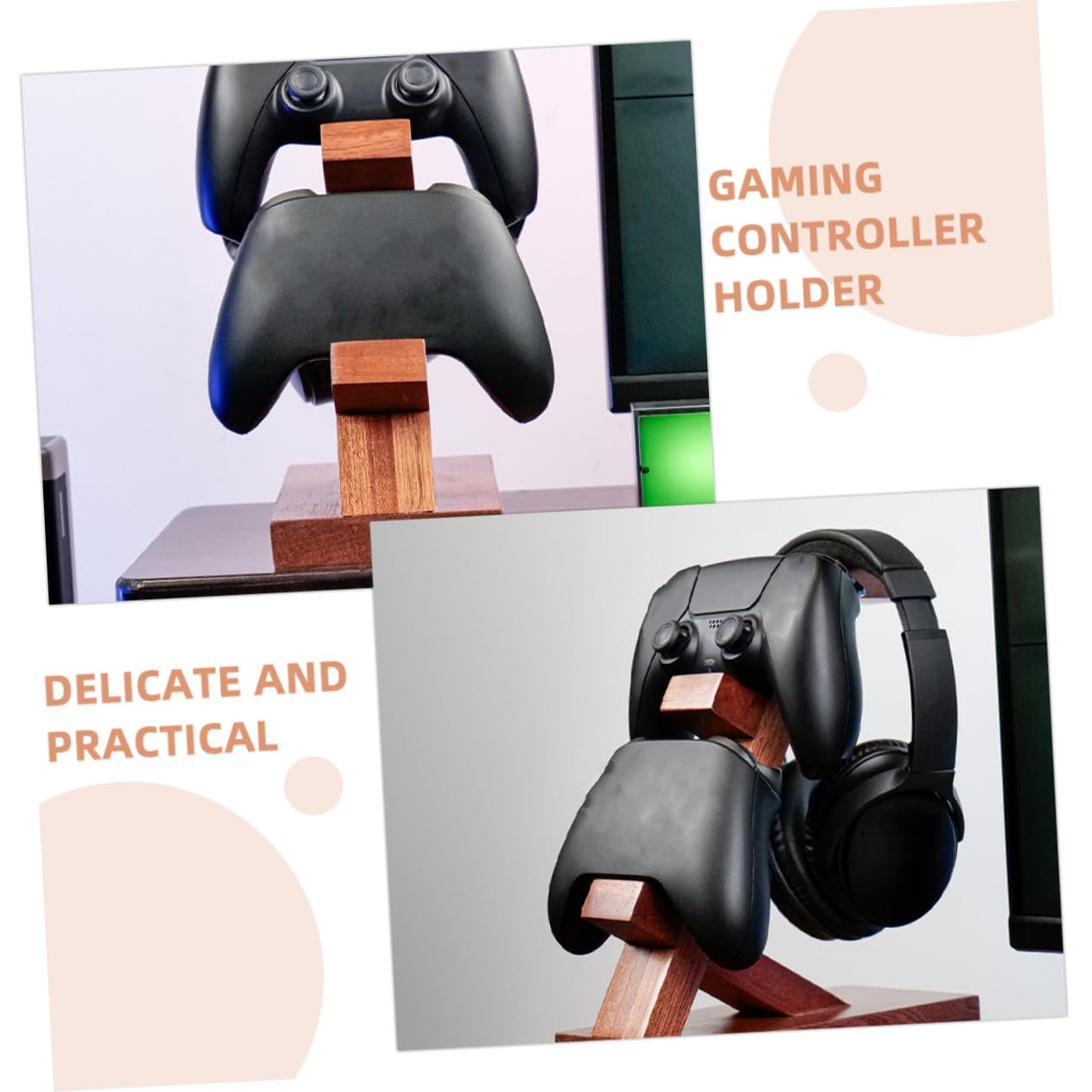 Holibanna Supporto Controller Gioco in Legno Porta Controller e Supporto Cuffie da Gaming Stabile e Decorativo per Organizer Accessori Gaming