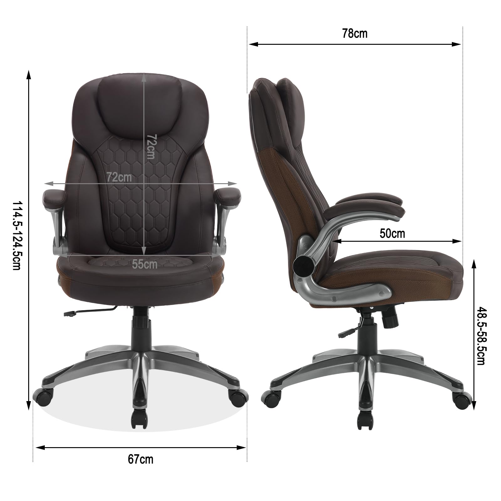 WOLTU Sedia Ergonomica da Ufficio, Poltrona Direzionale, PU, Marrone | con Supporto Lombare, con Funzione Basculante e Braccioli Regolabili, Altezza Regolabile