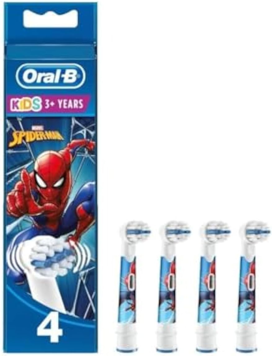 Oral-B Pro Kids Electric Toothbrush Head, with Spiderman Characters, Extra Soft Bristles, for Ages 3+, Pack of 4 Toothbrush Heads, White Oral-B Pro Kids Electric Toothbrush Head, with Spiderman Characters, Extra Soft Bristles, for Ages 3+, Pack of 4 Toothbrush Heads, White