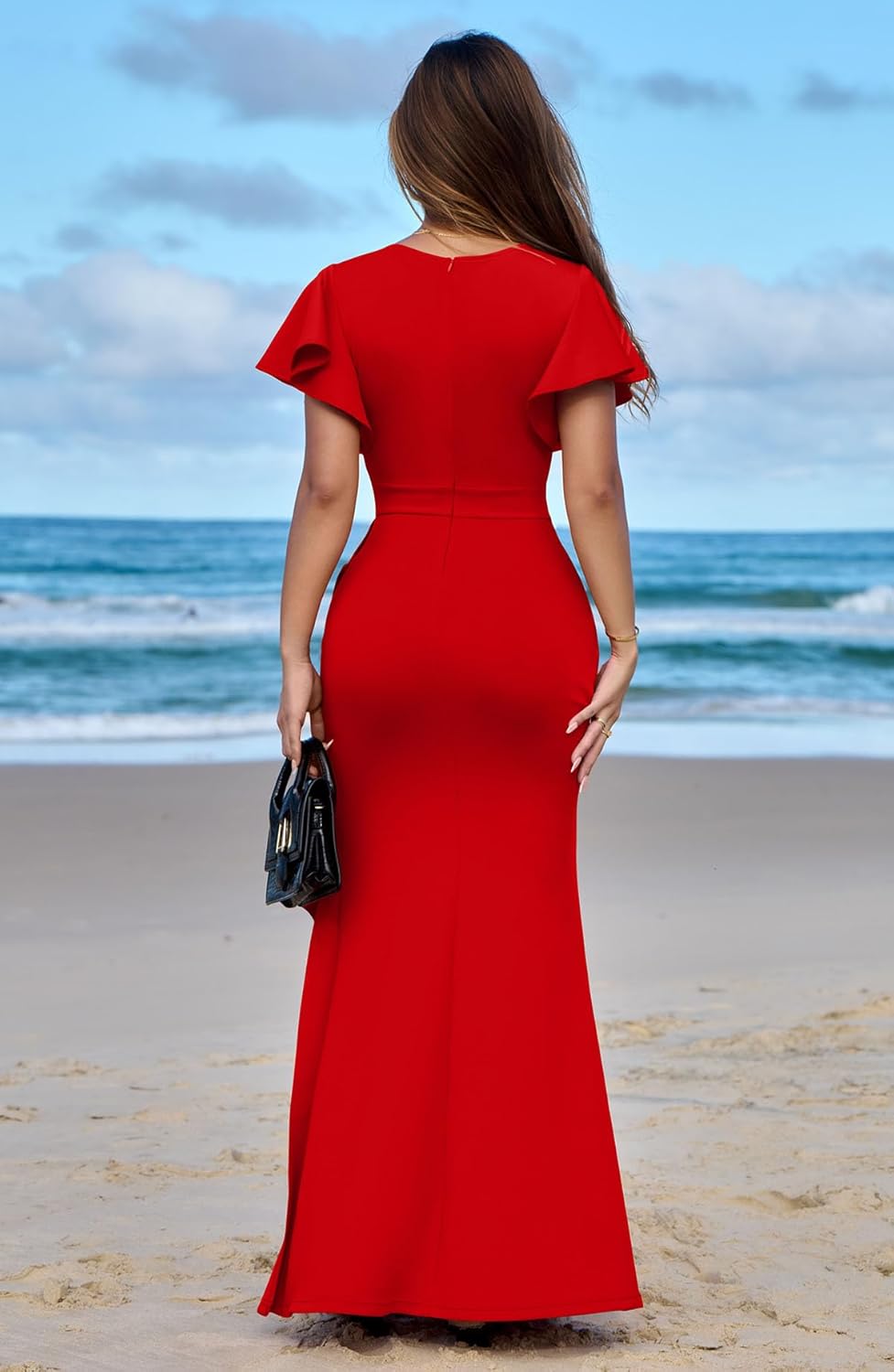 Memoriesea Women's Elegant High Split Ruched Bodycon Mermaid Evening Cocktail Maxi Dress - Image 6