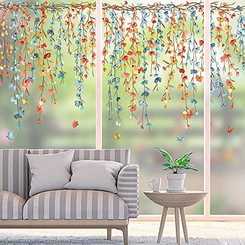 Drwssr Hanging Creative Removable Diy Colorful Flower And Vines Some Flying Butterfly Wall Sticker Waterproof Vinyl Wall Decal Decor For Home Girls Bedroom Kids Room Bedroom Living Room Wall Corner (Vine) #TOP6