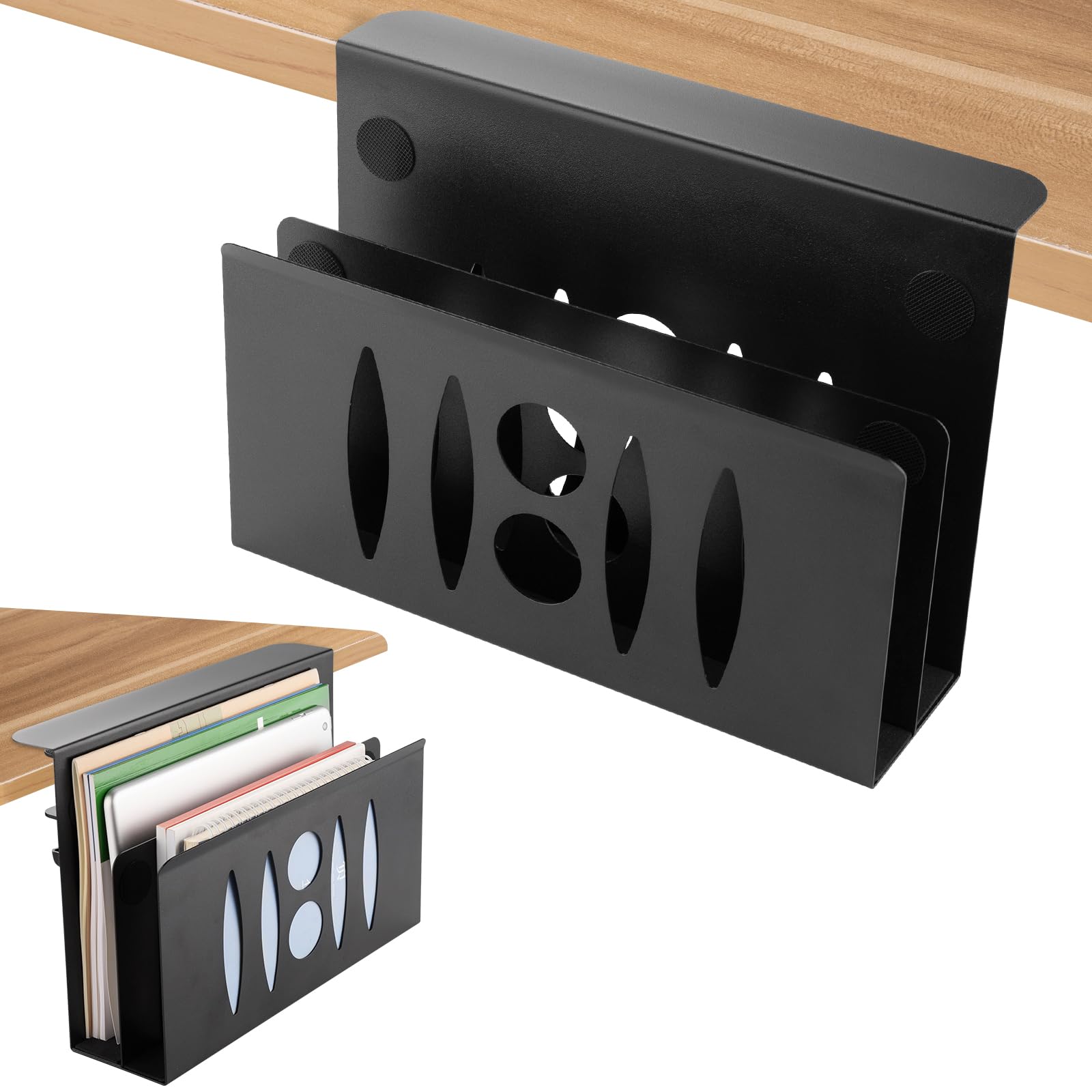 Supporto laterale per computer portatile, in acciaio, non necessita di foratura, per MacBook Pro/Air, notebook, iPad, libri (doppio strato nero)