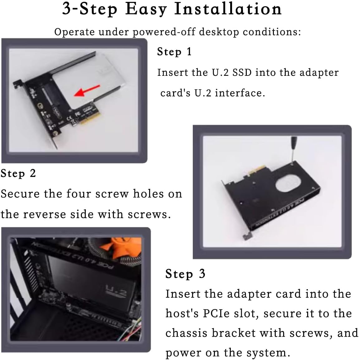 PCIe X4 x16 to U.2 NVMe Adapter Card 32Gbps/64Gbps High Speed Expansion Support U.2 SSD Compatible with PCIe X4 X8 X16 Slots (PCIE 4.0 X16 Card)