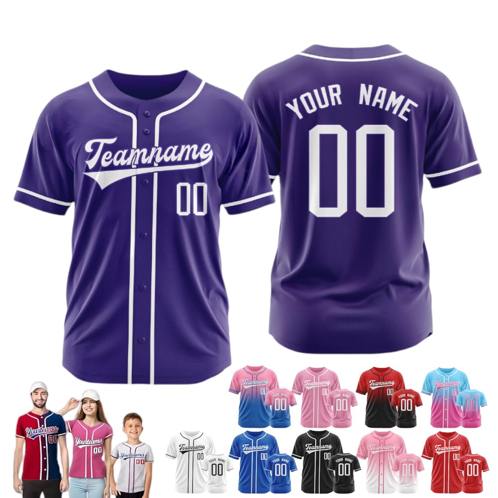 Custom Baseball Jersey T Shirts Personanlized Sports Uniform Customized Tee Name & Number for Men Women Youth