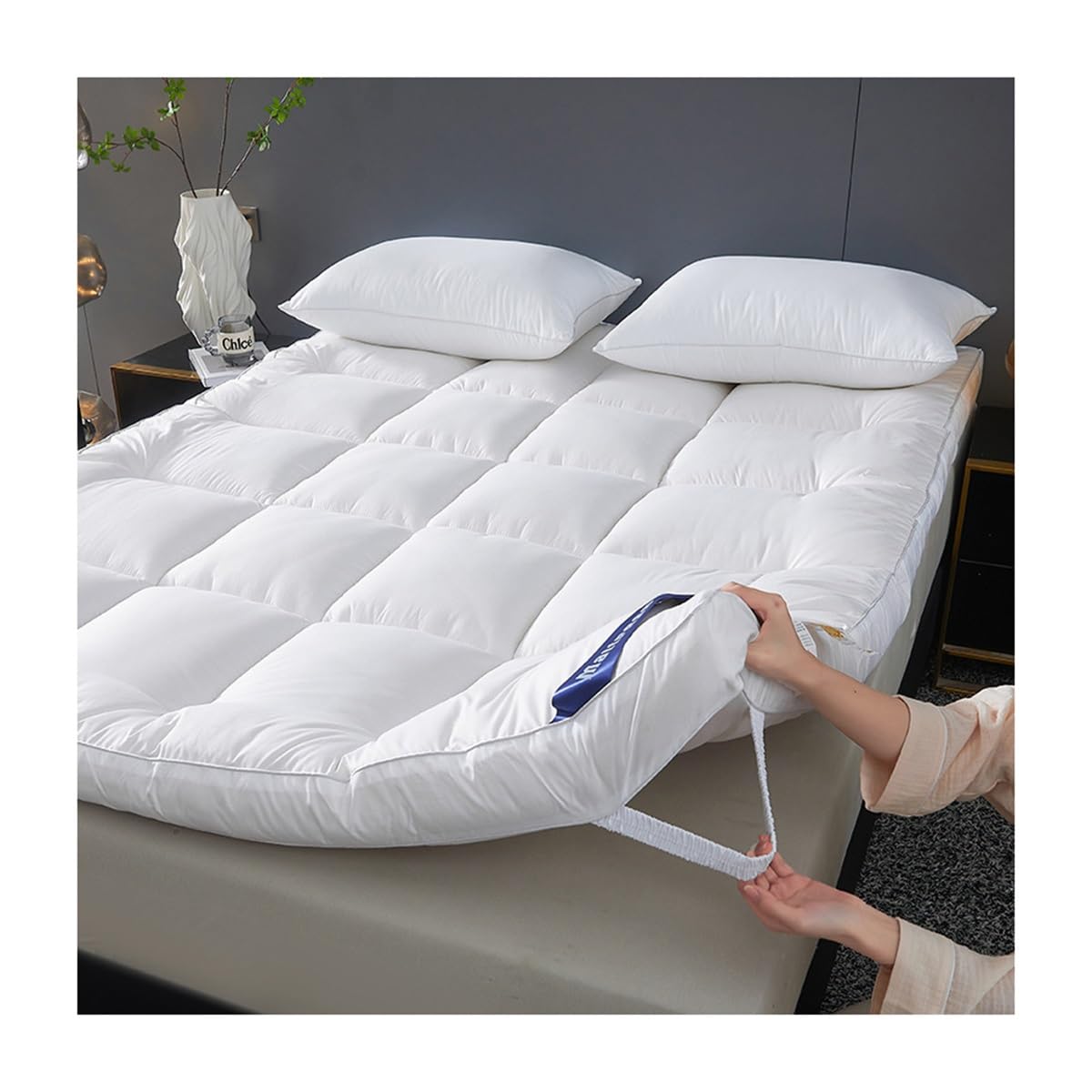 Sobrecolchon Topper Extra Grueso De 10cm 200x220cm Cubrecolchón De Algodón Suave 180x200cm Fibra De Soja En Exceso Transpirable Colchón Futón Acolchado (Color : White, Size : Queen-150x200cm)