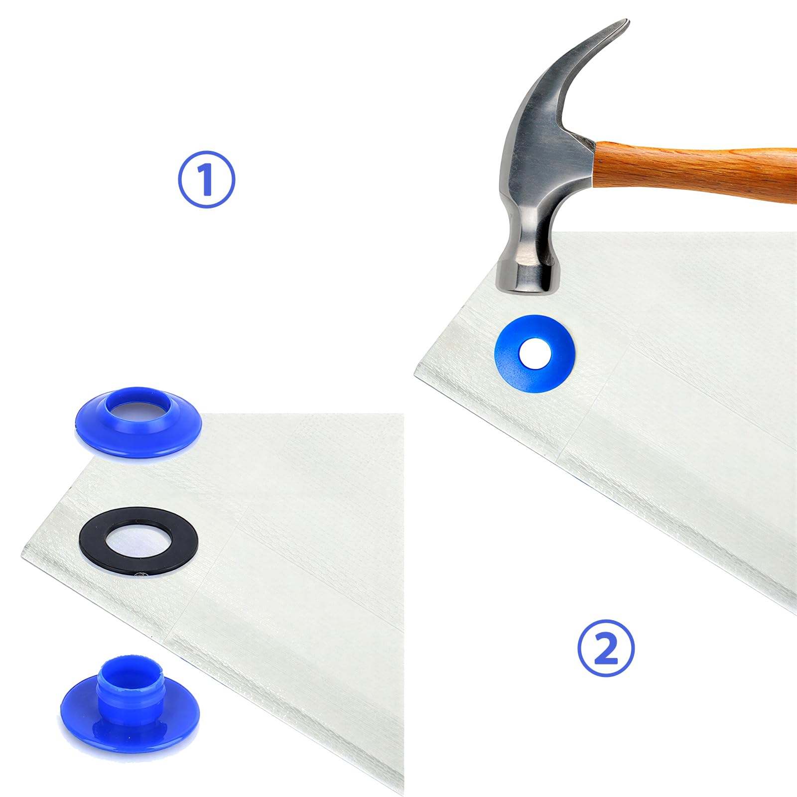 Zestaw 30 oczek z tworzywa sztucznego, niebieskie do plandek, okrągłych oczek z tworzywa sztucznego, do plandeki tekstylnej, zasłon, plandeki basenowej (28 x 28 x 12 mm)