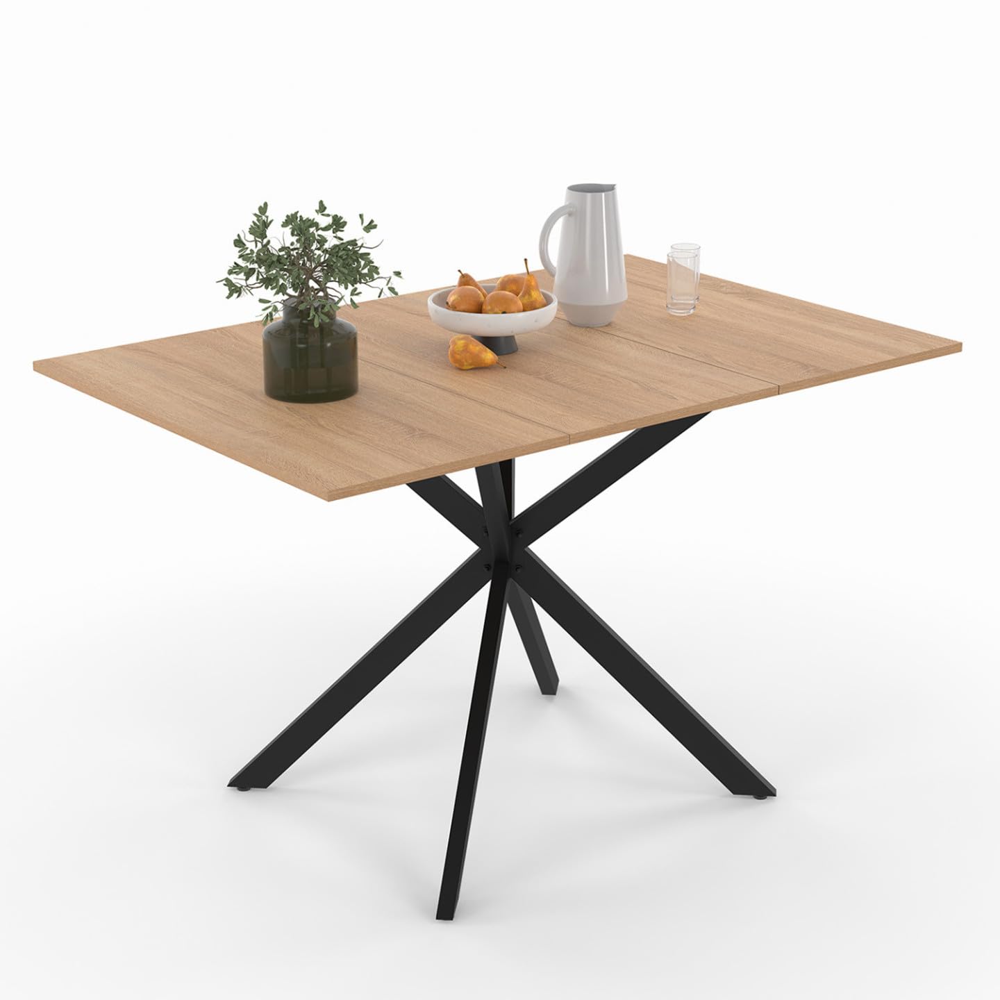 IDMarket - ALIX Tavolo da pranzo quadrato allungabile per 4-6 persone con gamba in legno e ragno nero 80-120 cm