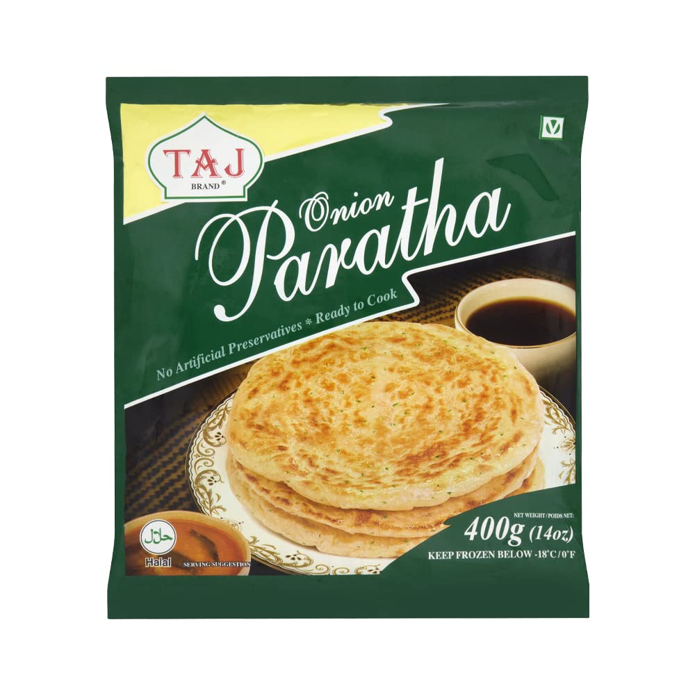 Taj Onion Paratha | 400G | Ready to eat | Ready to Cook | No Artificial Preservatives | All Natural | Indian Bread | Frozen Paratha | Indian Origin