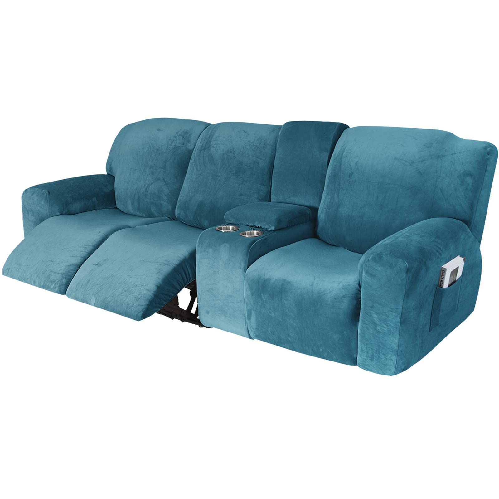 UIHECTA Recliner Sofa Cover, Velvet Stretch Reclining Sofa Covers, with Middle Console Sofa slipcover, Washable Furniture Protector Sofa Slipcover,007,3 person seat(set of 10)