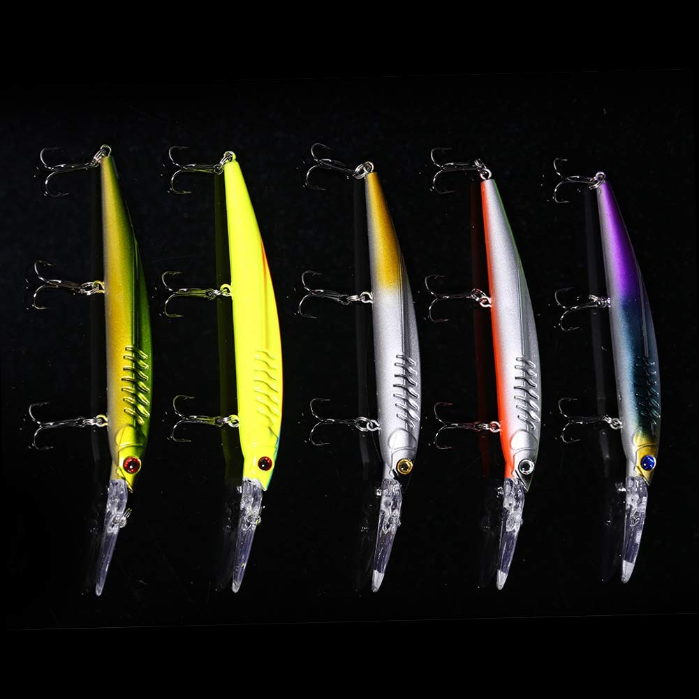 Señuelos de Pesca Blandos, 5PCS Señuelos de Pesca de plástico ABS Cebos Crankbaits hundidos con Ojos 3D Tres anzuelos triples for Agua Dulce Señuelos de Agua Salada Pesca en el océano