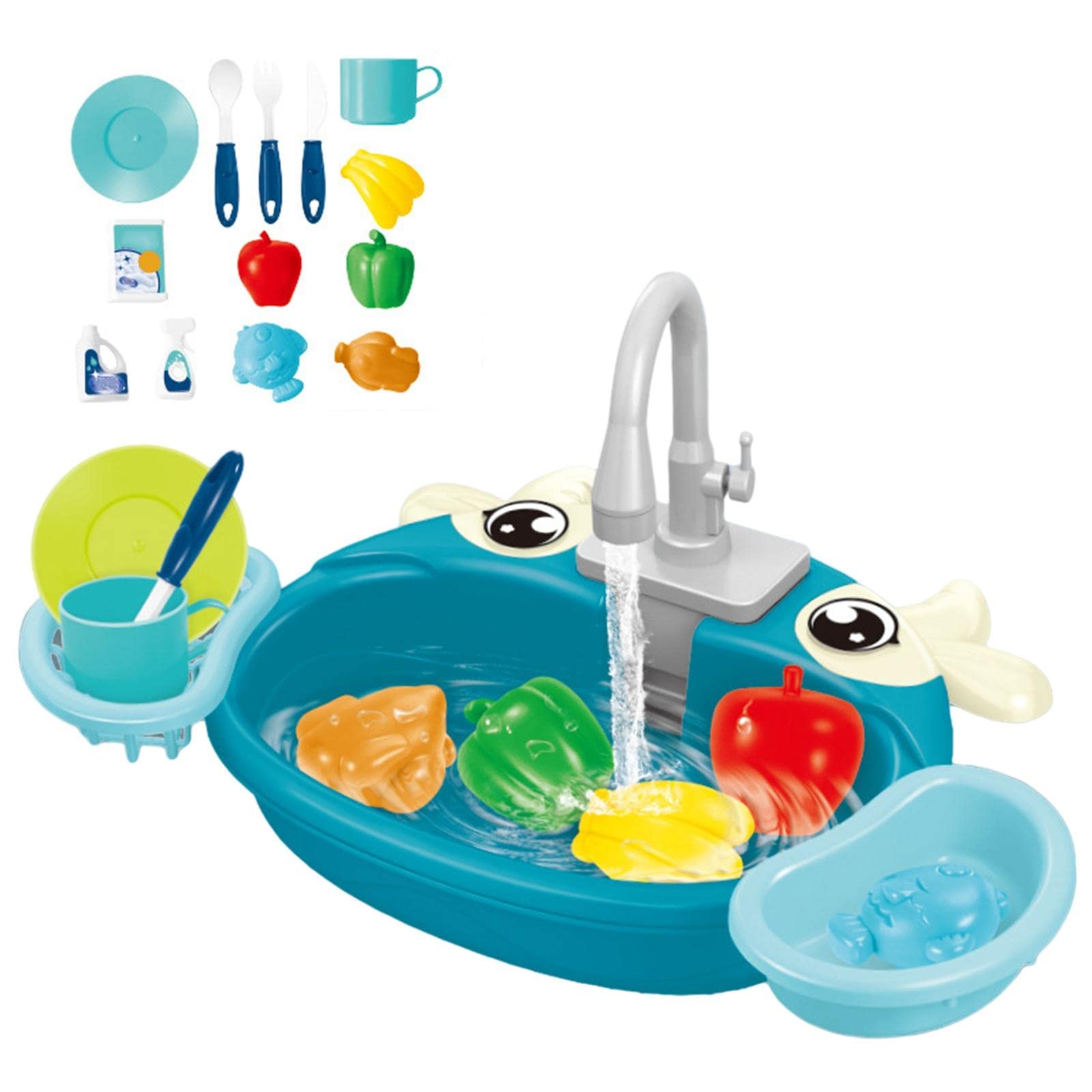 Set Da Gioco con Lavello Elettrico Da Cucina E Giochi D'acqua, Vitello Blu, Taglia unica