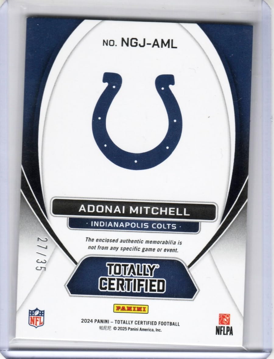 Adonai Mitchell Blue Camo New Generation Serial Numbered 27/35 Patch Jersey Relic Memorabilia Rookie Card Collectible Football Card - 2024 Totally Certified Football Card #NGJ-AML (Colts)