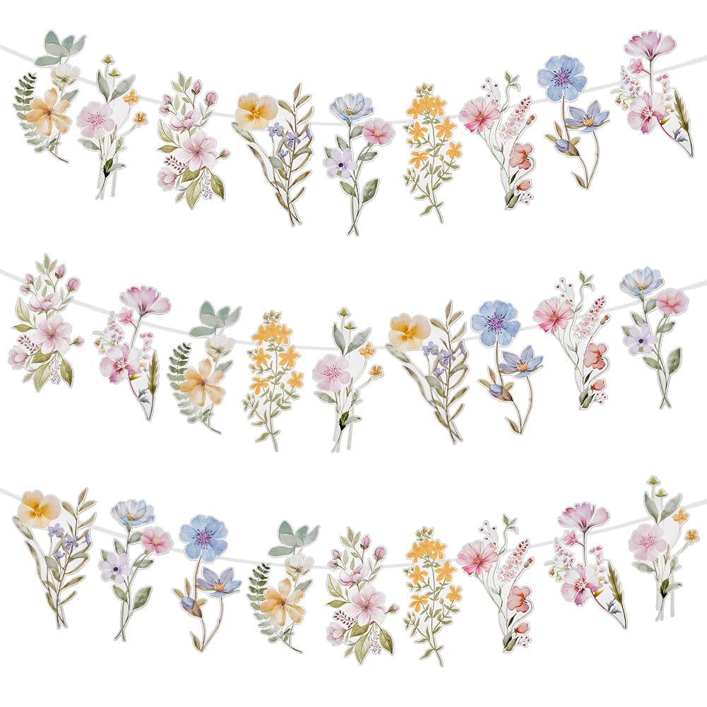 AHANDMAKER 2Pcs Wildflower Garland Banner Wildflower Party Hanging Decorations Floral Cutouts Garland Backdrop for Spring Summer Garden Tea Engagement Birthday Wedding Party Decor Supplies