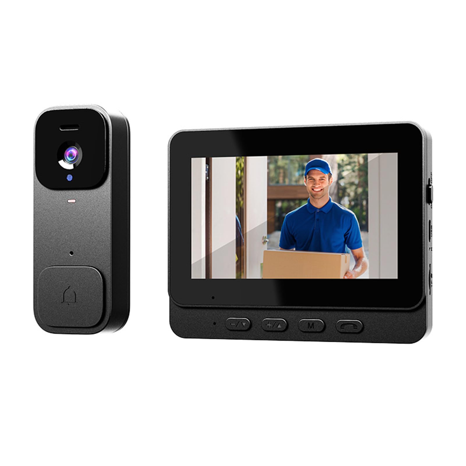 Yixannx Black Built-In Battery Video Doorbell For Clear Intercom Communication Abs Video Intercom Supports No Wifi Required,
