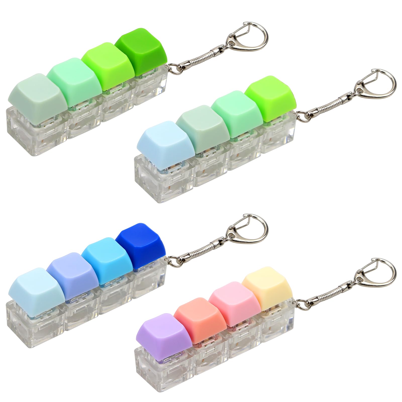 4 Pcs Keyboard Fidget Toys, 4-Button Finger Keyboard Keychain, Stress Relief Fidget Keyboard Clicker, Funny Fidget Keyring