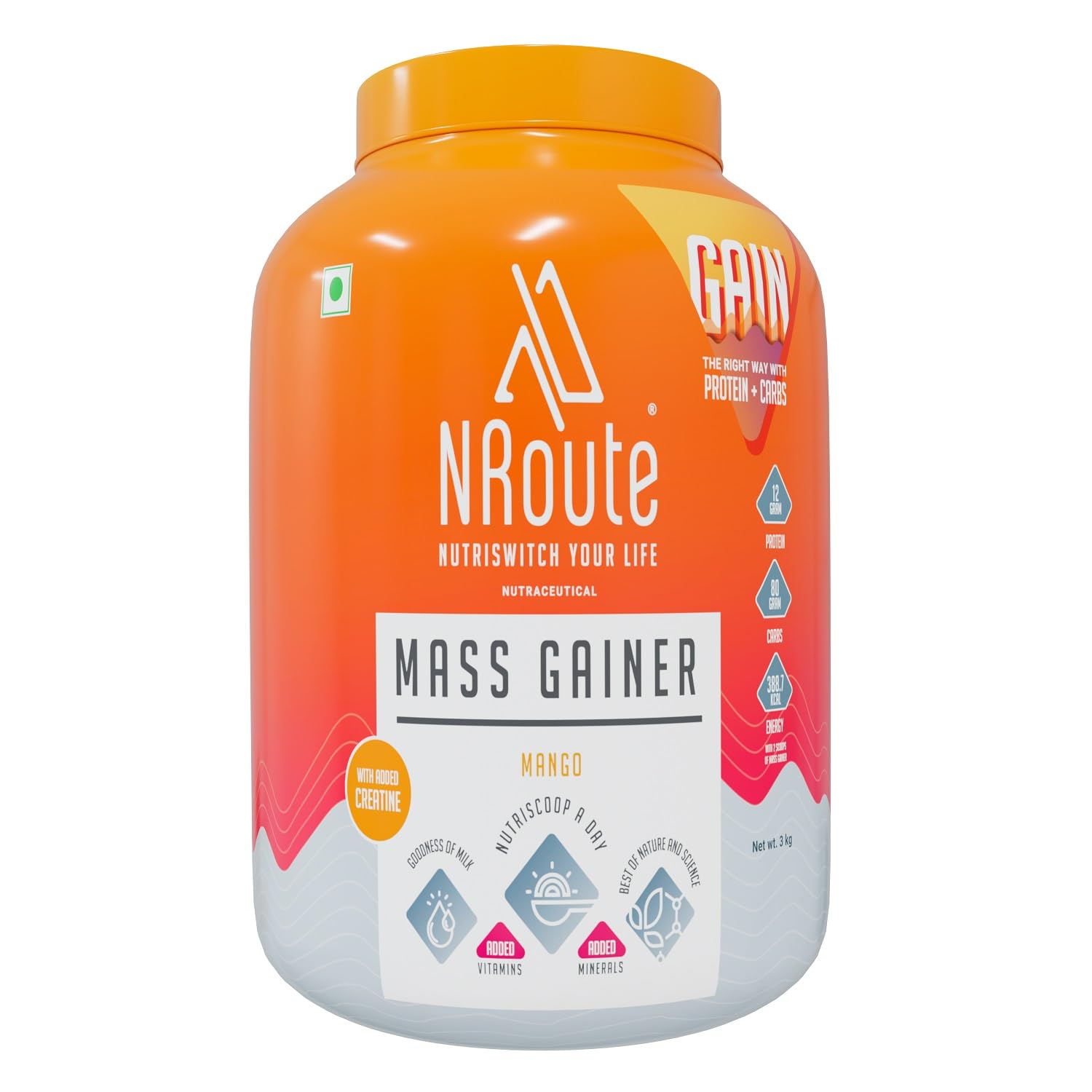 Nroute Mass Gainer Protein Powder 3 kg pack with Vitamins and Minerals for Post Workout Muscle Mass Gainer Supplement Mango flavour-image-13