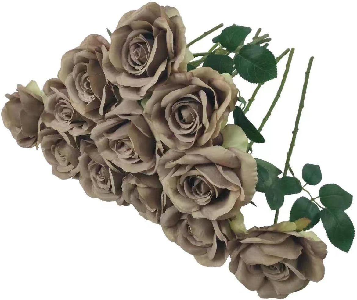 ATFL Grey Rose Bouquet,Fake Roses Artificial Flowers Bulk