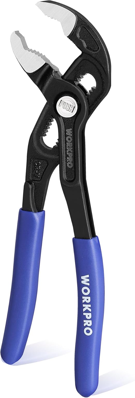 WORKPRO Groove Joint Pliers, 7" Water Pump Pliers, Upgraded 42mm Wide Opening Slip Joint Plier, V-Jaw Tongue and Groove Plier for Home and Industrial Repair, CR-V, Dual Serrated, Quick Adjustable