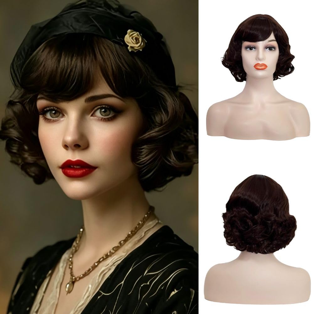Photo 1 of Kisayasi Short Brown Curly Wig with Bangs