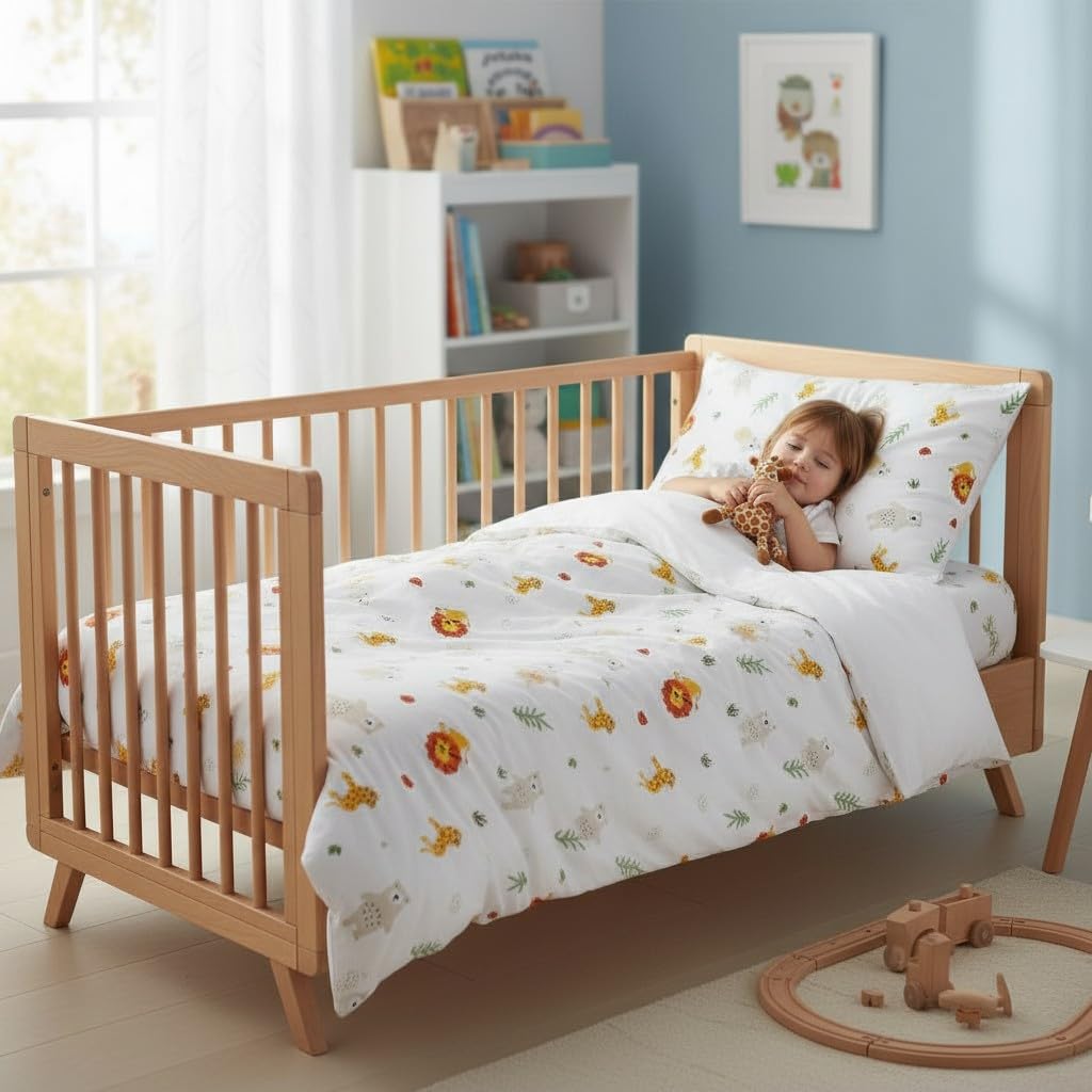 various Parure de Lit Bébé 100 x 135 cm, Motif Leo | Taie 40 x 60 cm,100 % Coton avec Fermeture Éclair, pour Lit 60 x 120 cm