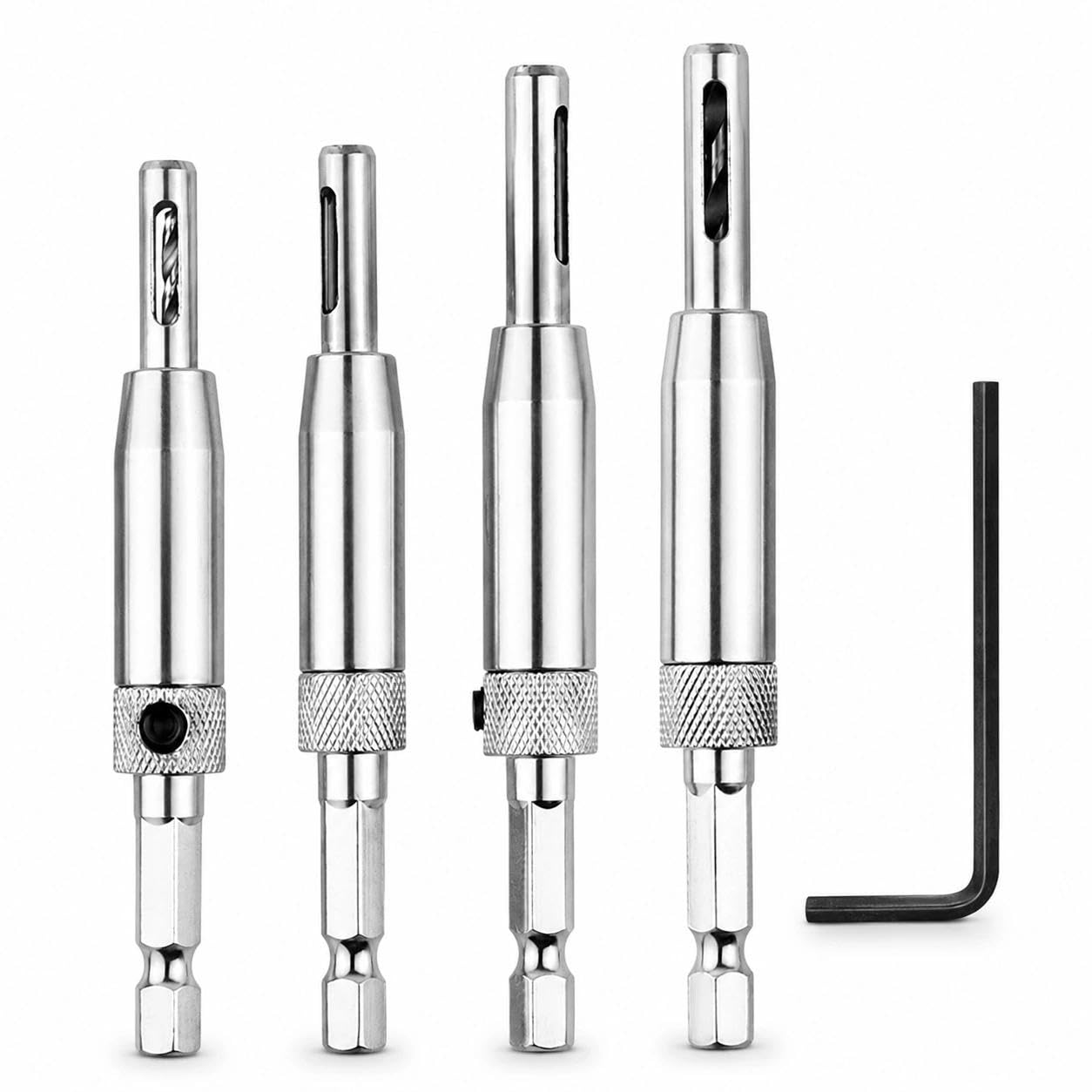 4PCS Self Centering Drill Bit Set, Hinge Drill Bit Set For Woodworking, High Speed Steel Self Centering Drills For Hinges Handles Drawers, Wood Door Window Cabinet