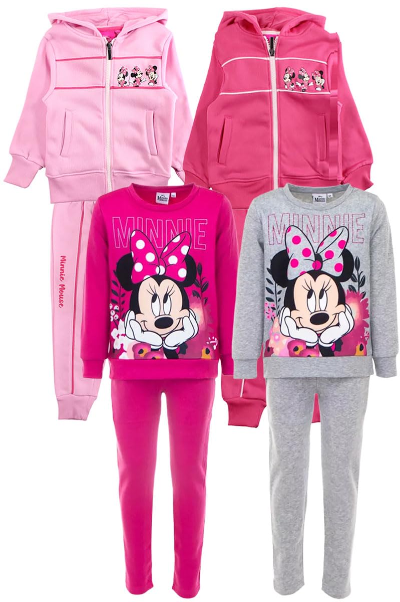 Disney Minnie Mouse – Tuta Bambina 2-8 Anni Morbido Tessuto Felpato | Completo con Felpa Girocollo o Felpa con Cappuccio e Pantalone Coordinato | Idea Regalo Ufficiale