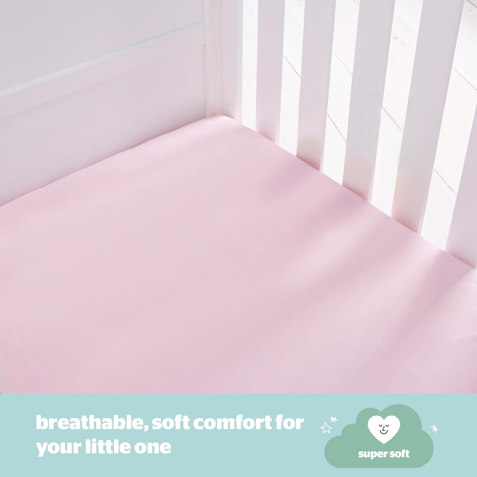 Silentnight Safe Nights Fitted Sheet, Crib Mattress, Breathable 100% Cotton Jersey, Super Soft Kind to Baby Skin, 90x40cm - Image 2