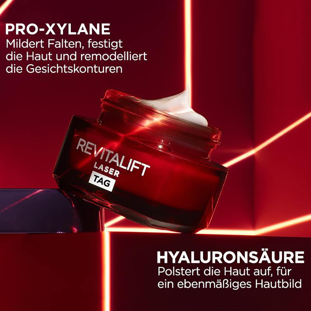 L'Oréal Paris Gesichtspflegeset, Anti-Aging Tages- und Nachtpflege mit 3-fach Wirkung, Hyaluronsäure und Pro-Xylane, Festigung und Regeneration der Haut, Revitalift Laser, 2 x 50 ml