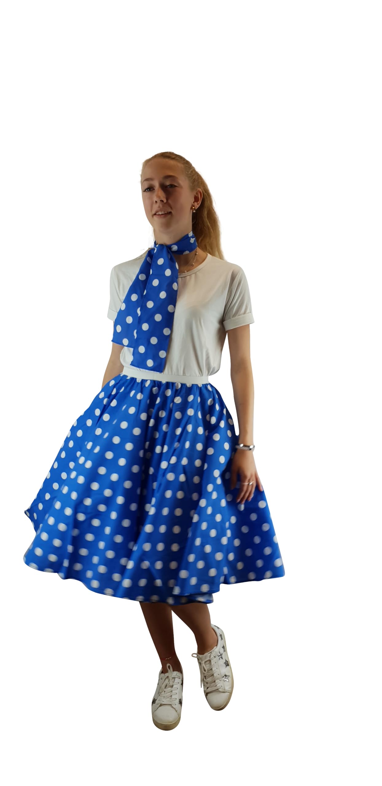 Ladies Rock n Roll Polka Dot Skirt and Scarf 50's - 60's Style Fancy Dress