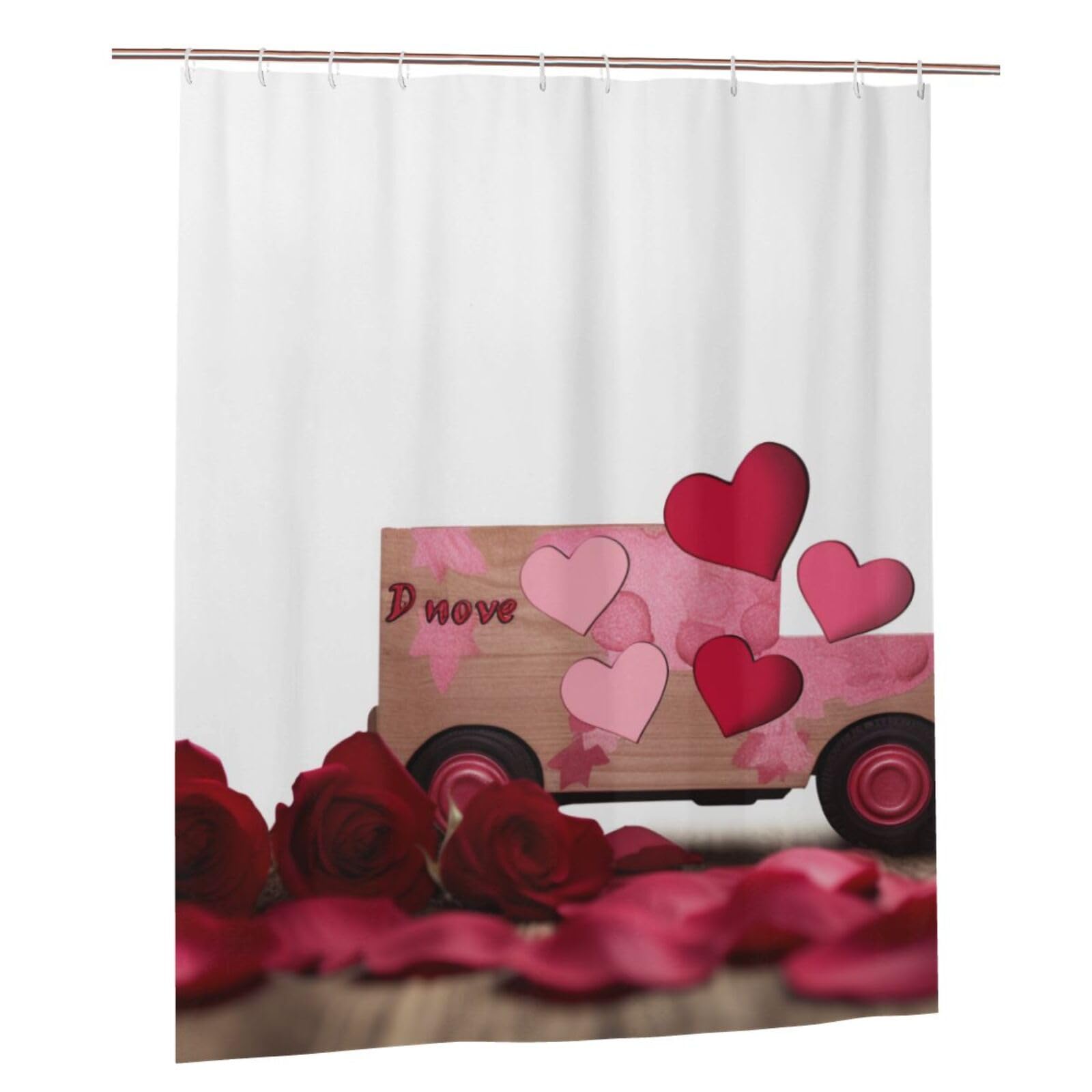 BWWHCCTI Romantic Love Printed Shower Curtain With 12 Plastic Hooks Opaque Quick Drying Waterproof Shower Curtains Sets For Bathroom 152x183 Cm