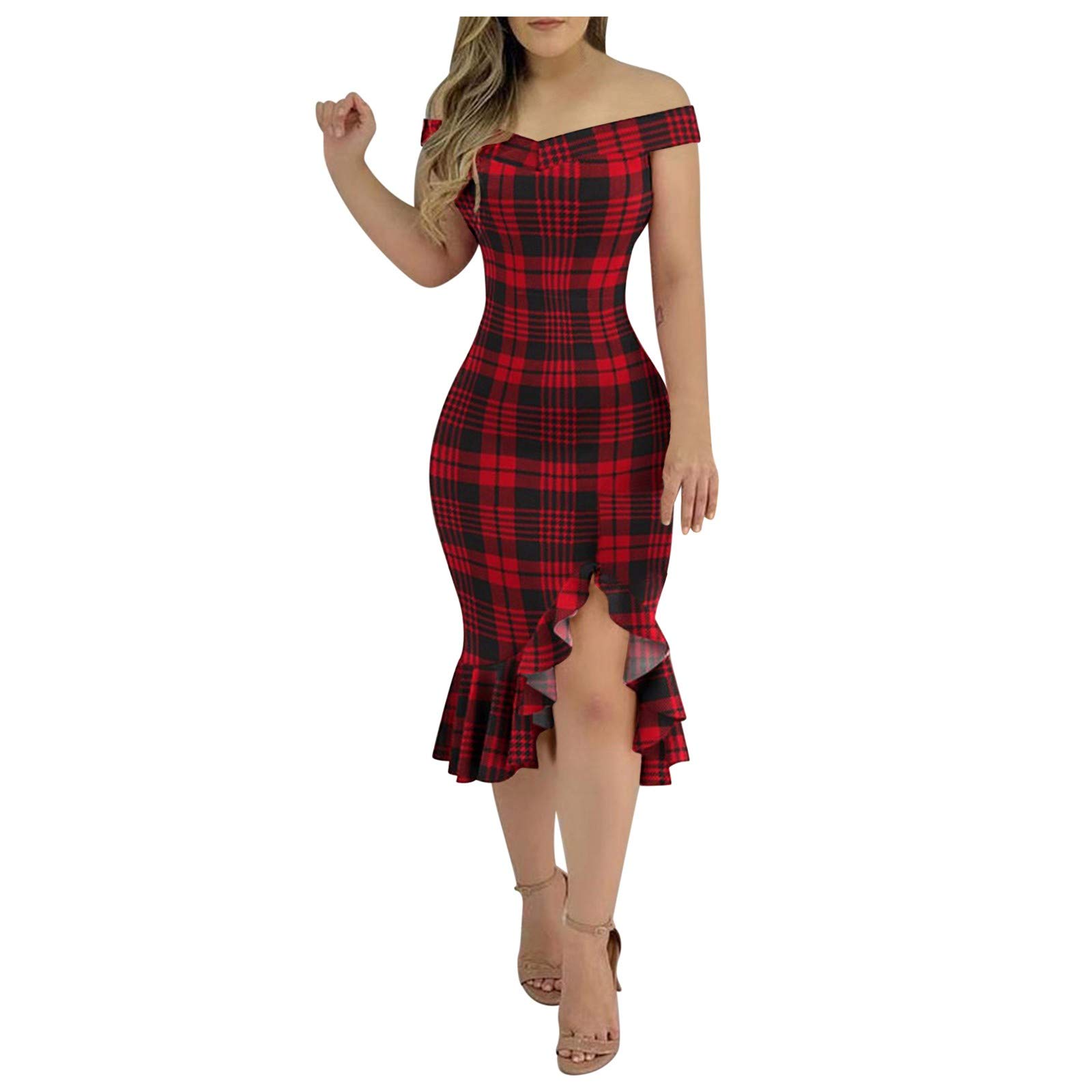 Robe longue épaules dénudées à volants avec coupe ample basique - 7