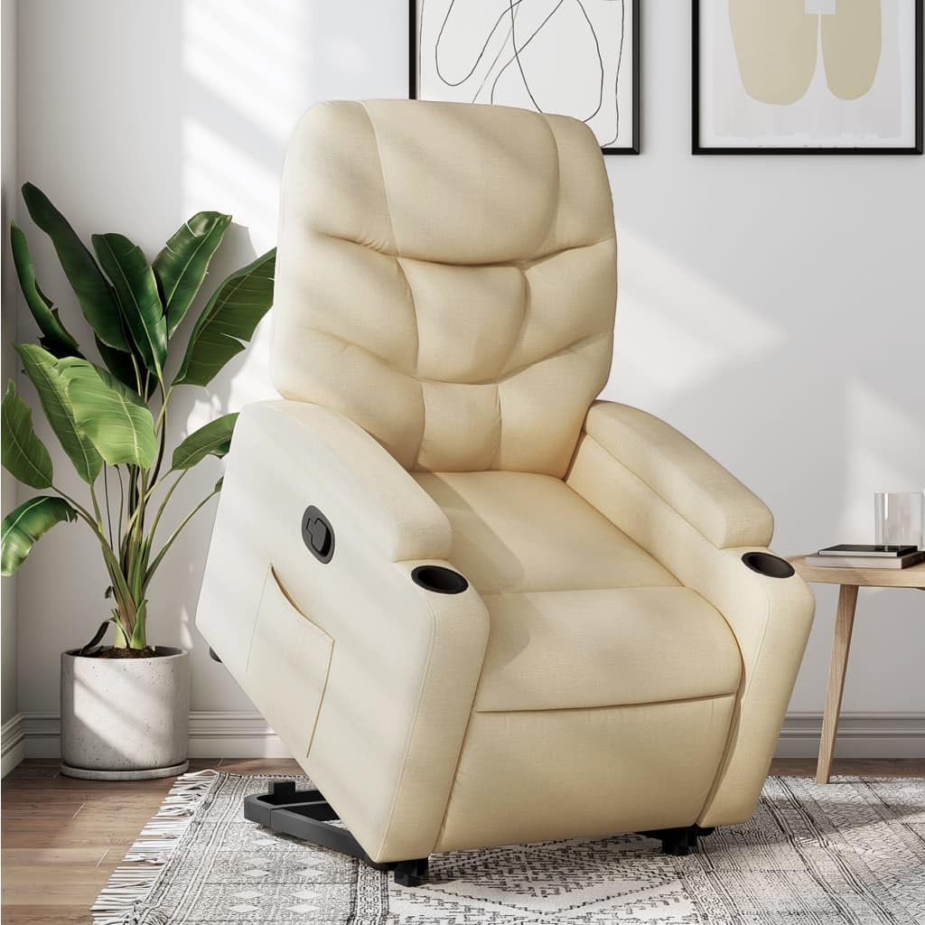 Homgoday Poltrona Alzapersona Reclinabile Crema in Tessuto, Poltrona Massaggiante Poltrona Reclinabile Relax, Sedia da Massaggio Poltrona Relax Tutto Il Corpo