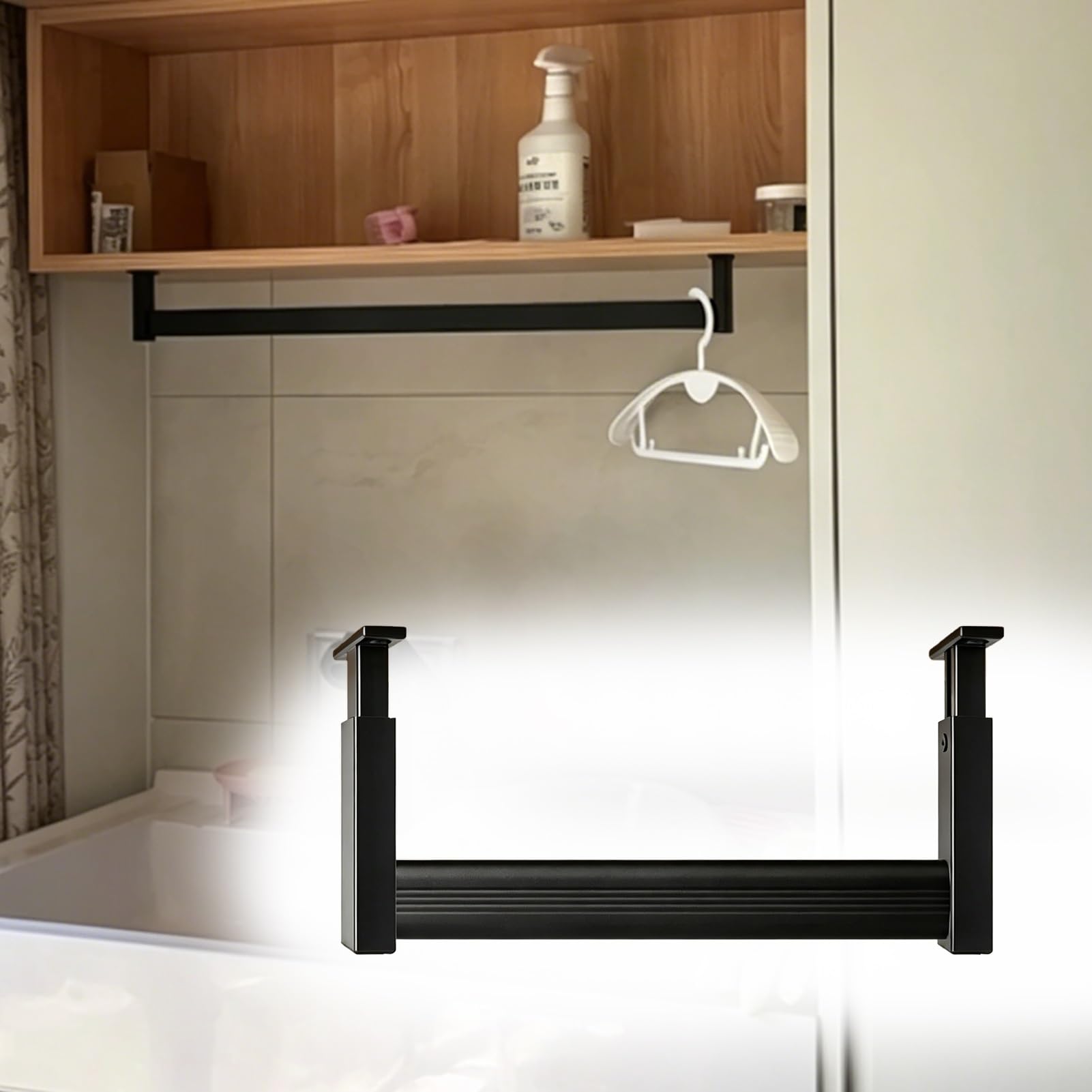 Wardrobe Rail Bathroom Cabinets Hanging Bar for Towel, Black Closet Poles Rods U Shape Wardrobe Tubes, Top Mounted Clothes Rail Bar for Cloakroom/RV/Kitchen(28inch/71.1cm)