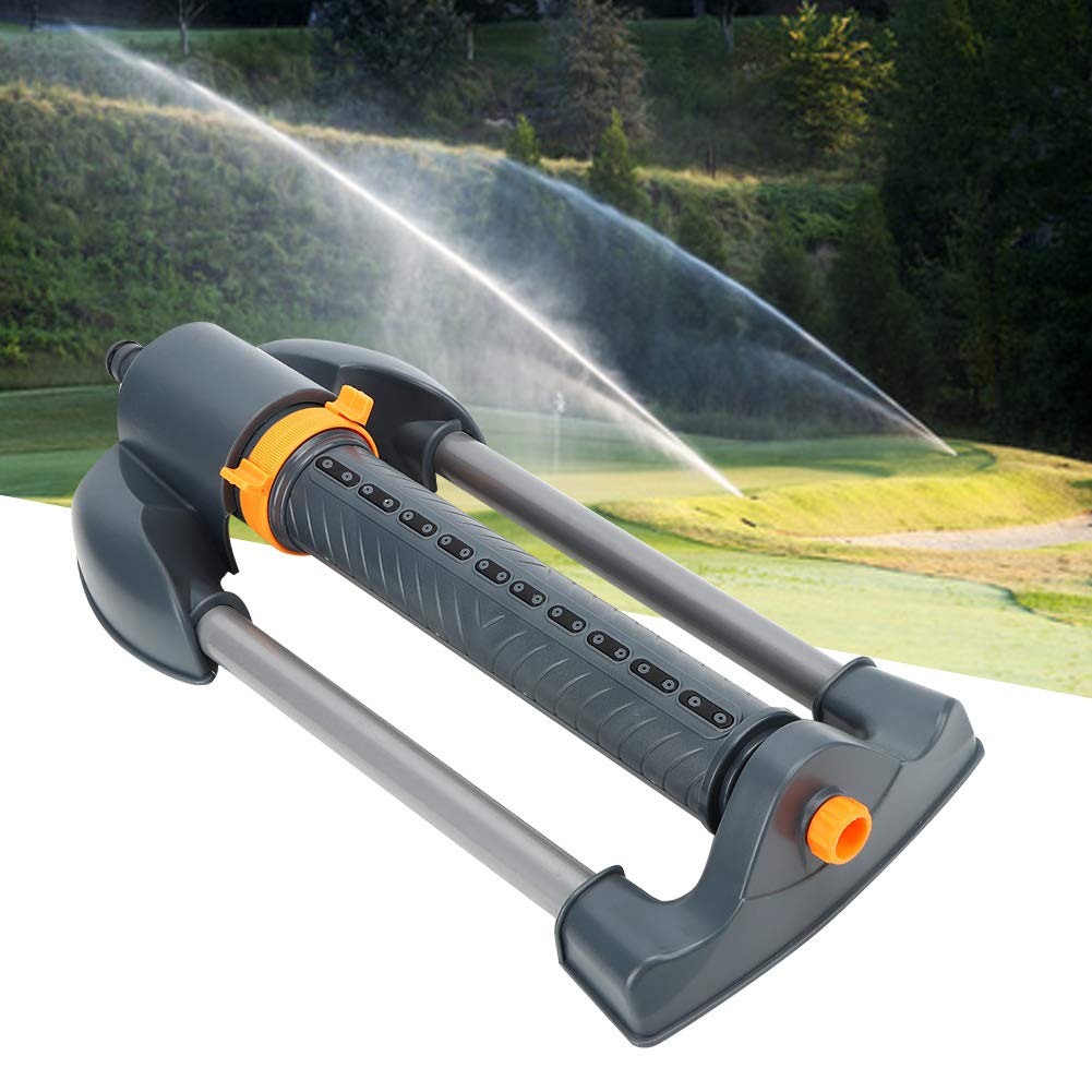 Irrigatore da giardino con angolo di spruzzo regolabile, oscillazione rotante, base in metallo, ugelli precisi, controllo del flusso per un'irrigazione efficiente del prato