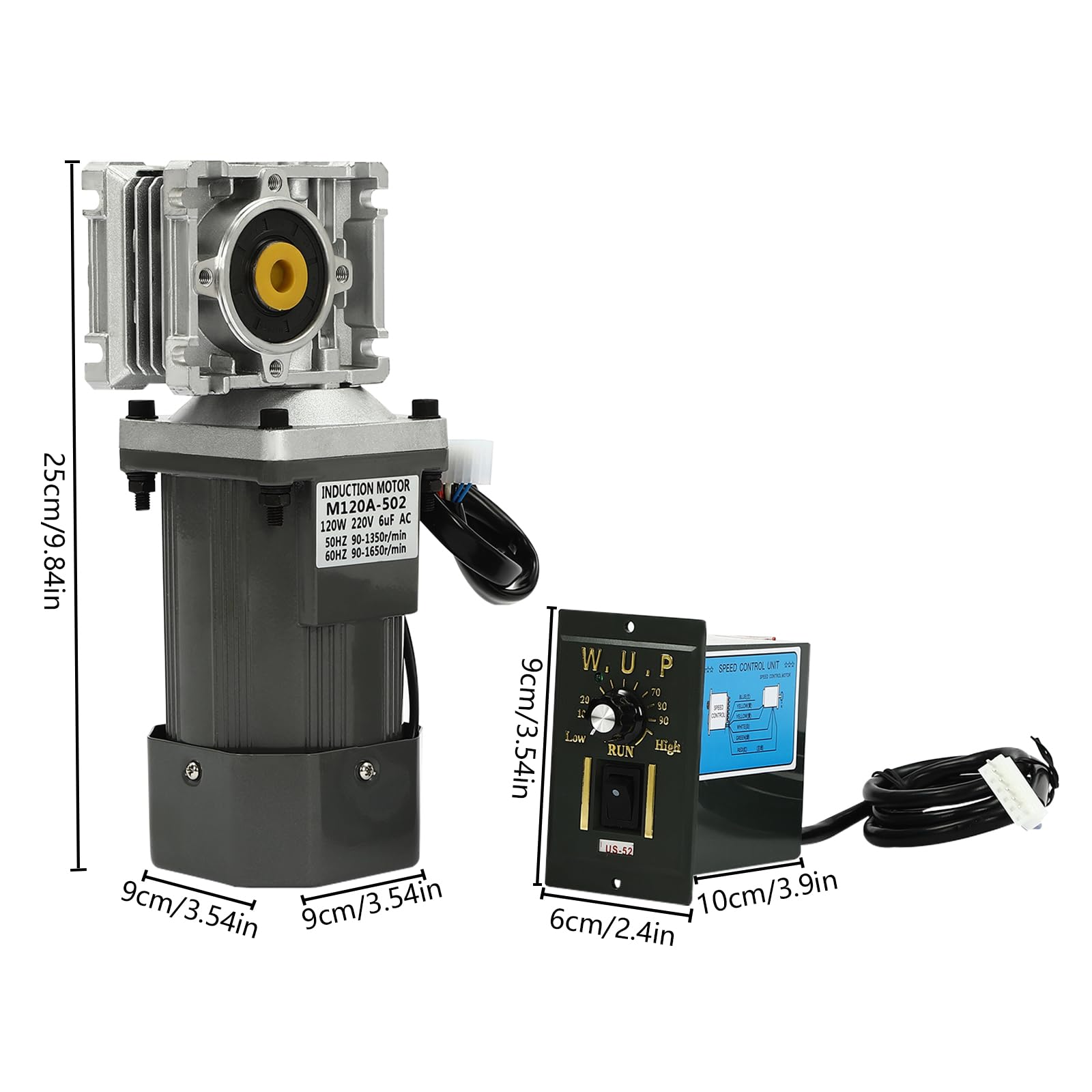 Motoriduttore AC 120 W 220 V asincrono, velocità reversibile, motore elettrico 1350 giri/min monofase, coppia elevata regolabile con regolatore di velocità Gear motore 1: 80 (80 K)