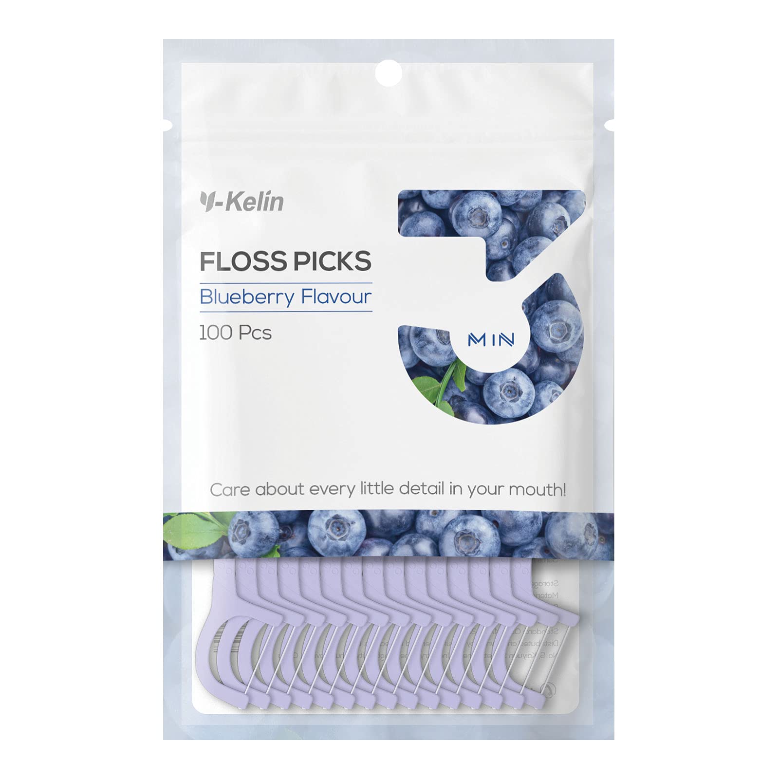 Y-KelinDental Floss-100 Pcs Dental Floss Toothpick,Teeth Stick,Tooth Picks,Floss Picks,Teeth Cleaning (Blueberry, 100 pcs)