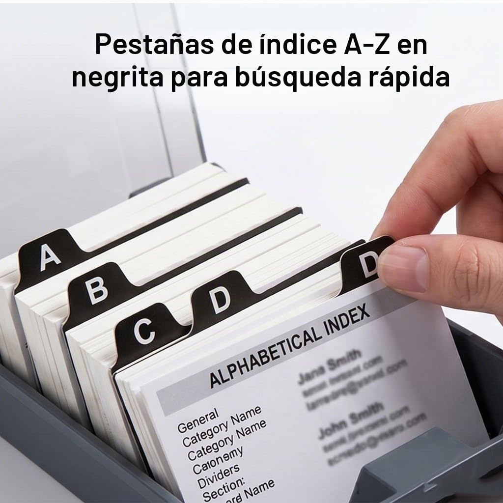 Caja de Organizadora para Tarjetas de Visita,1000 Hojas Capacidad Caja para Tarjeta de Visita con 4 separadores Y Clasificación de Letras A-Z para Escritorio