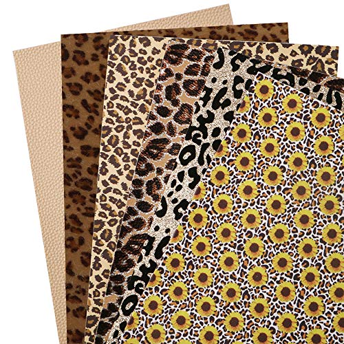 David Accessories Sunflower Pattern Printed Faux Leather Fabric Leopard Pattern Synthetic Leather Fabric Assorted 6Pcs 7.7" X 12.9" (20 Cm X 33 Cm) For Diy Earrings Bows (Assorted) #TOP3